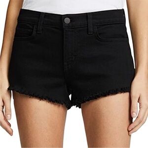 L'AGENCE Zoe Black Jean Shorts with Frayed Hem